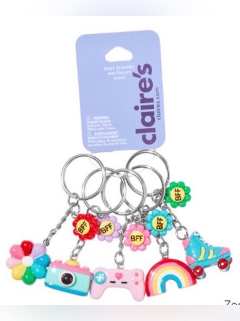 Claire’s BFF Keychain Charm Set NWT | Camera, Gamer, Skates, Flower, Rainbow